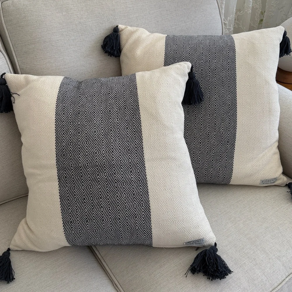 Elements by Erin Gates Navy & Cream Woven Throw Pillows with Tassels - Set of 2